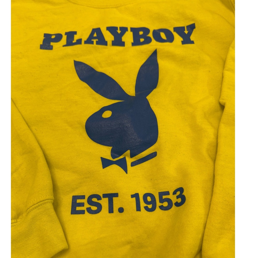 Playboy Womens Yellow Est 1953 Bunny Logo Graphic Crewneck Sweatshirt Small